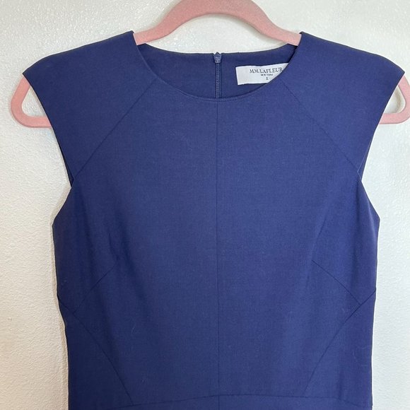 MM. LAFLEUR Savannah Fit and Flare Dress Size 6 Navy Blue Wool Blend Career - Picture 3 of 6